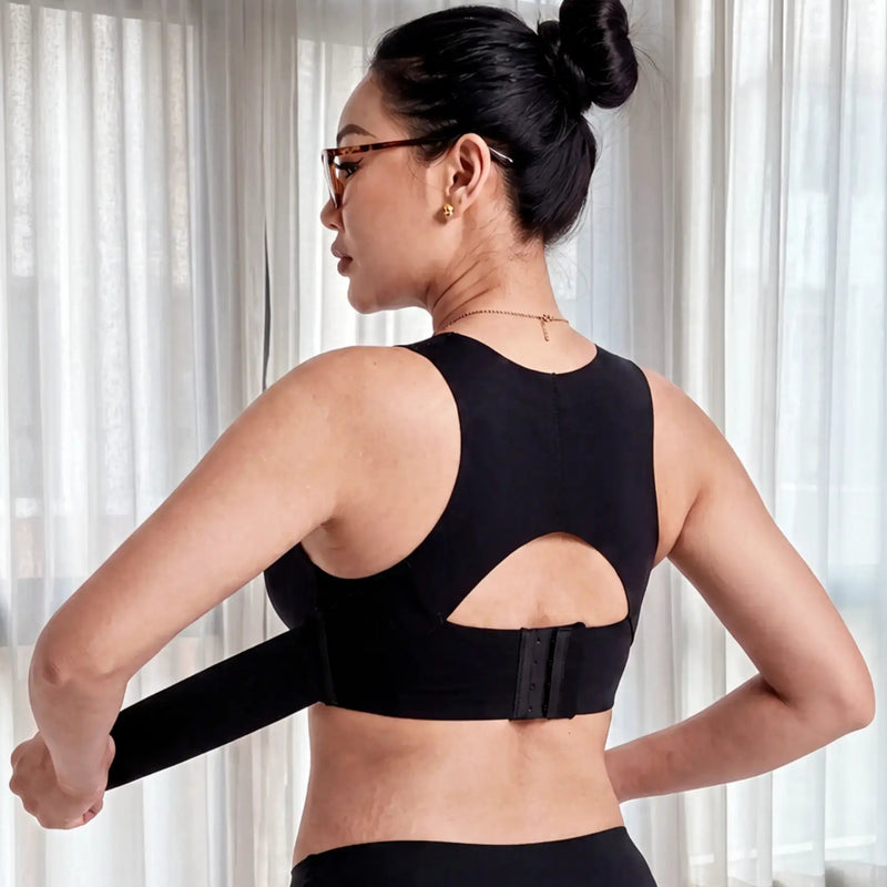Back view of the Senalie bra with its X-shaped panel